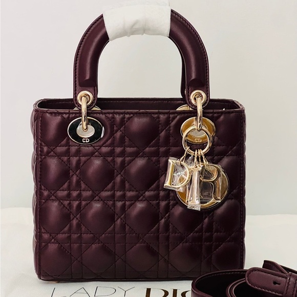 Dior Handbags - Christion Dior Lady Deep Burgundy Quilted Leather Lady Small ABC Rouge noir